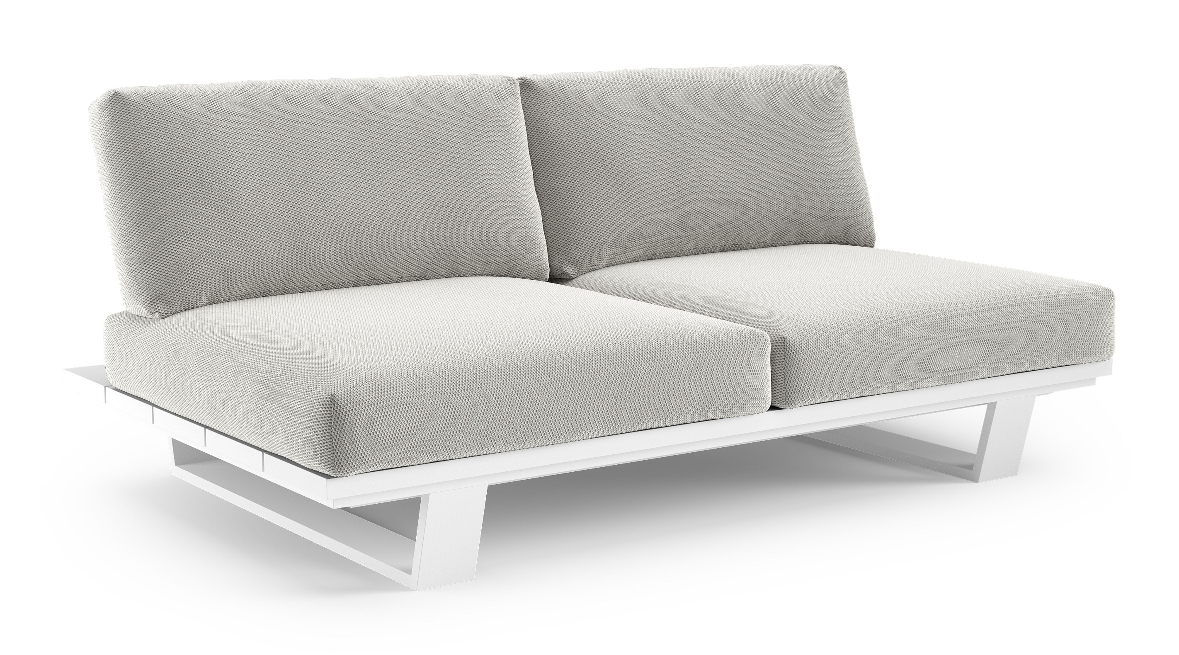 Canapé de jardin Pagino en aluminium blanc et coussins en all weather sunbrella® luxe lopi ash