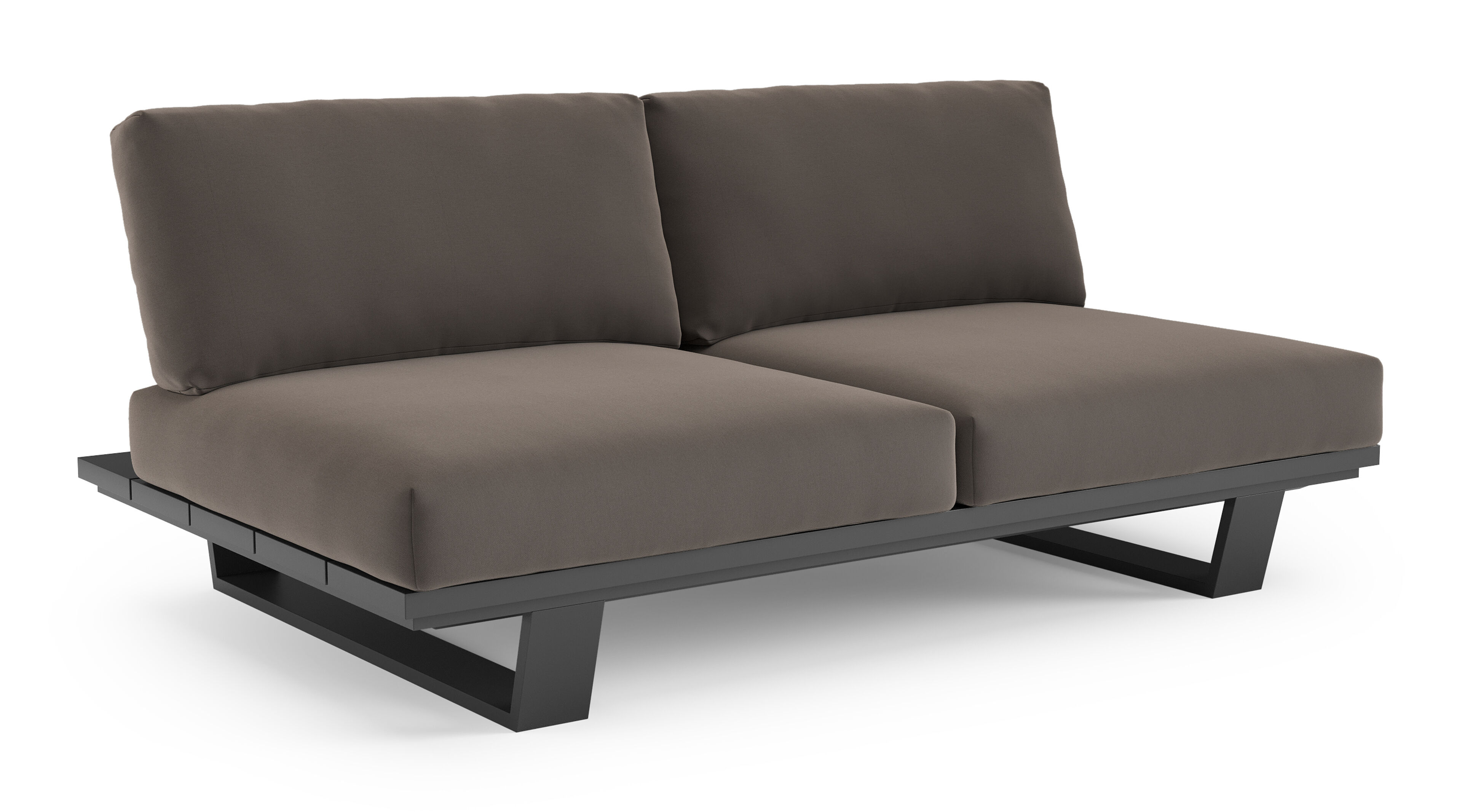 Pagino loungebank in zwart aluminium met natte nature grey all weather sunbrella® luxe kussen