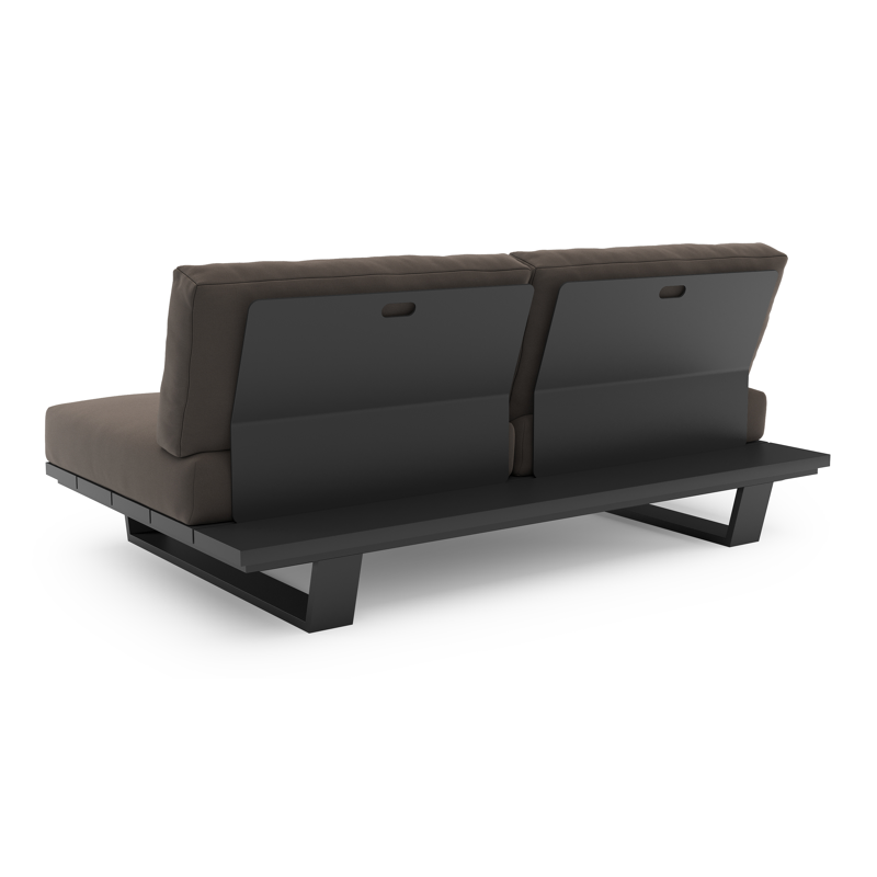 Pagino loungebank in zwart aluminium met natte nature grey all weather sunbrella® luxe kussen