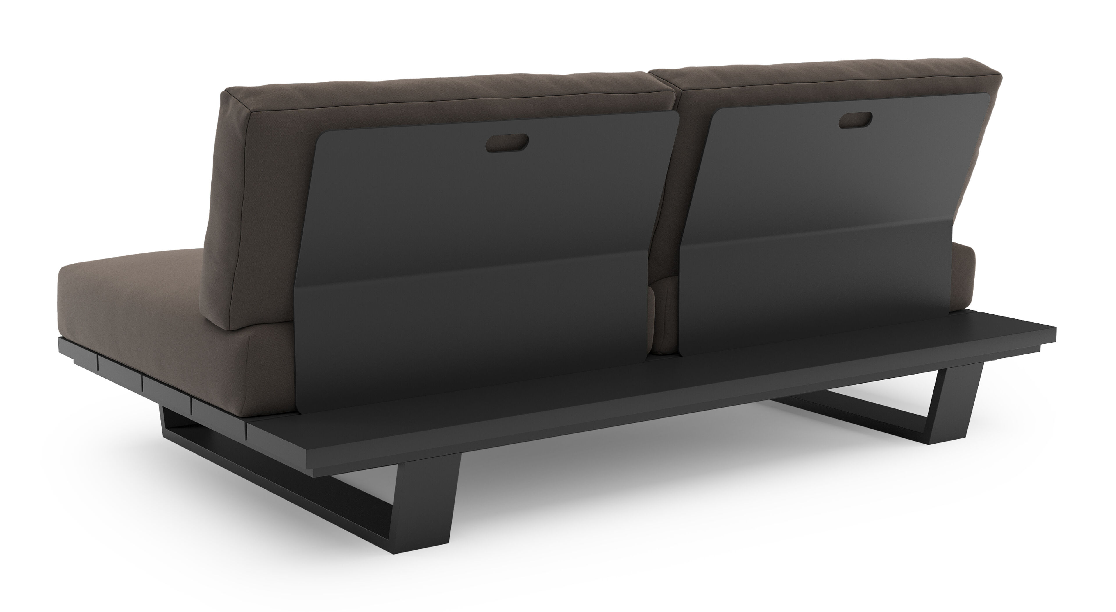 Pagino loungebank in zwart aluminium met natte nature grey All Weather Sunbrella® luxe kussen