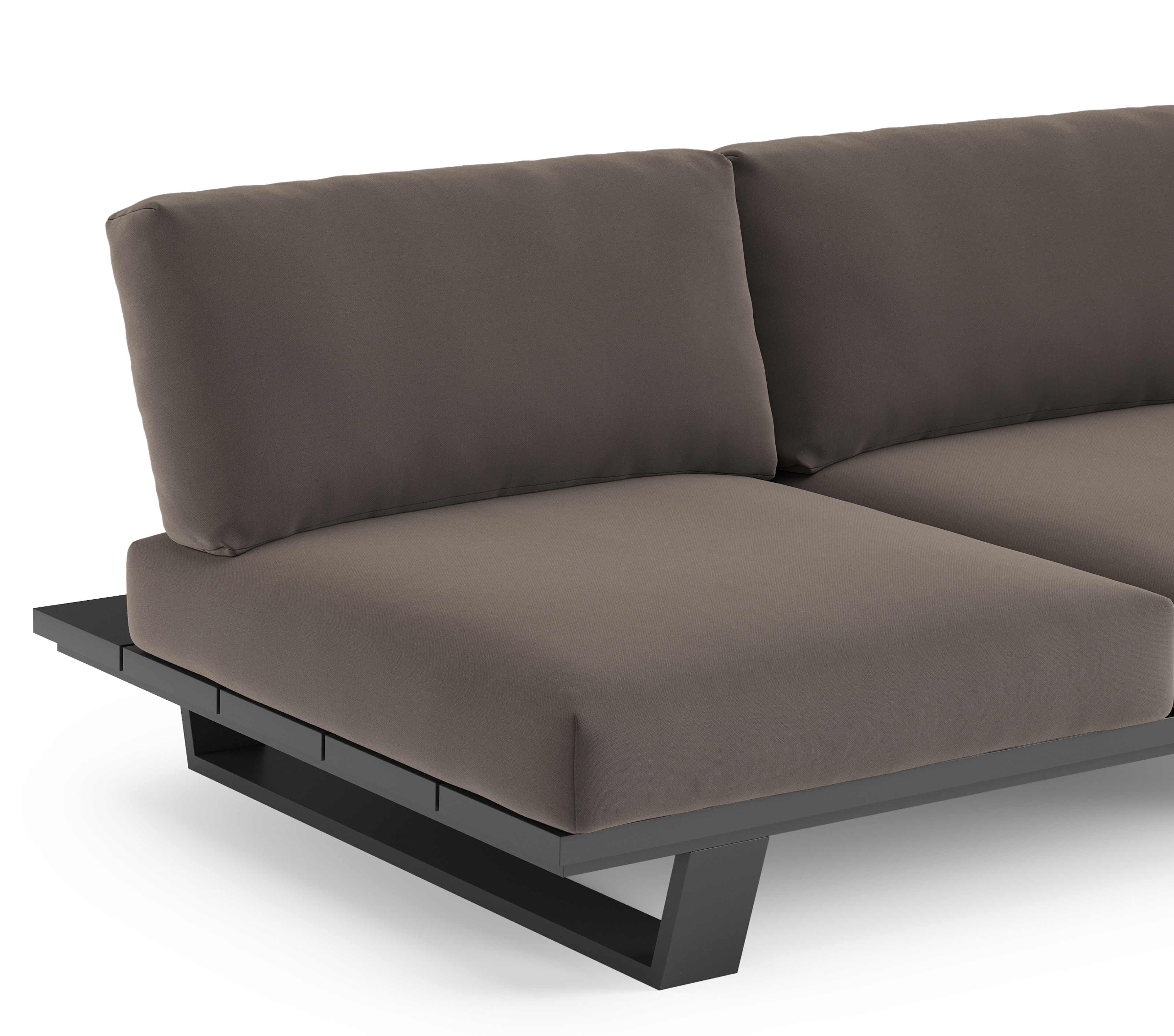 Pagino loungebank in zwart aluminium met natte nature grey All Weather Sunbrella® luxe kussen