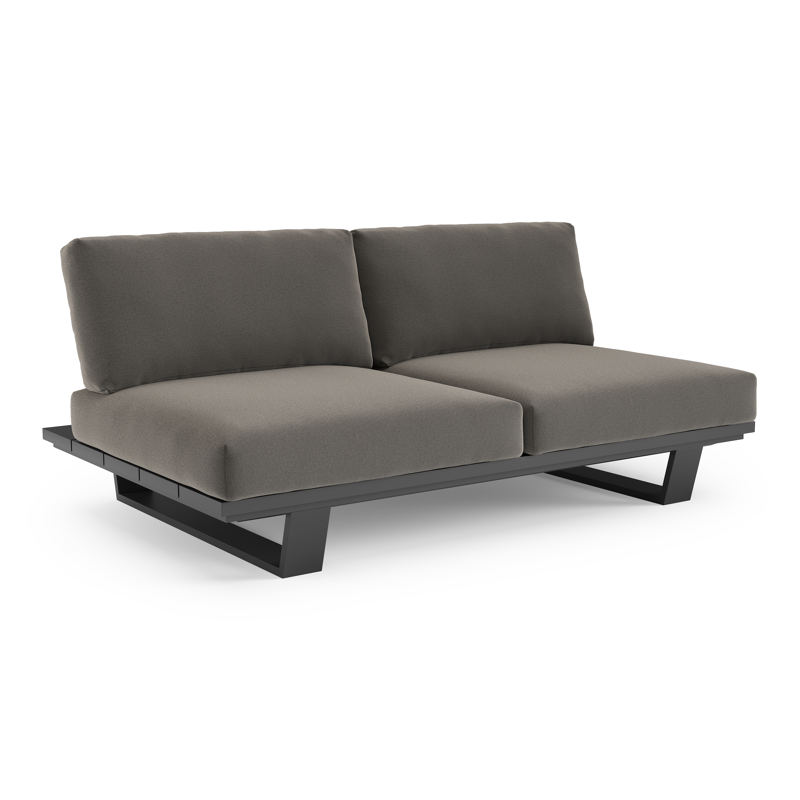 Pagino loungebank in zwart aluminium met natte dark taupe all weather sunbrella® luxe kussen