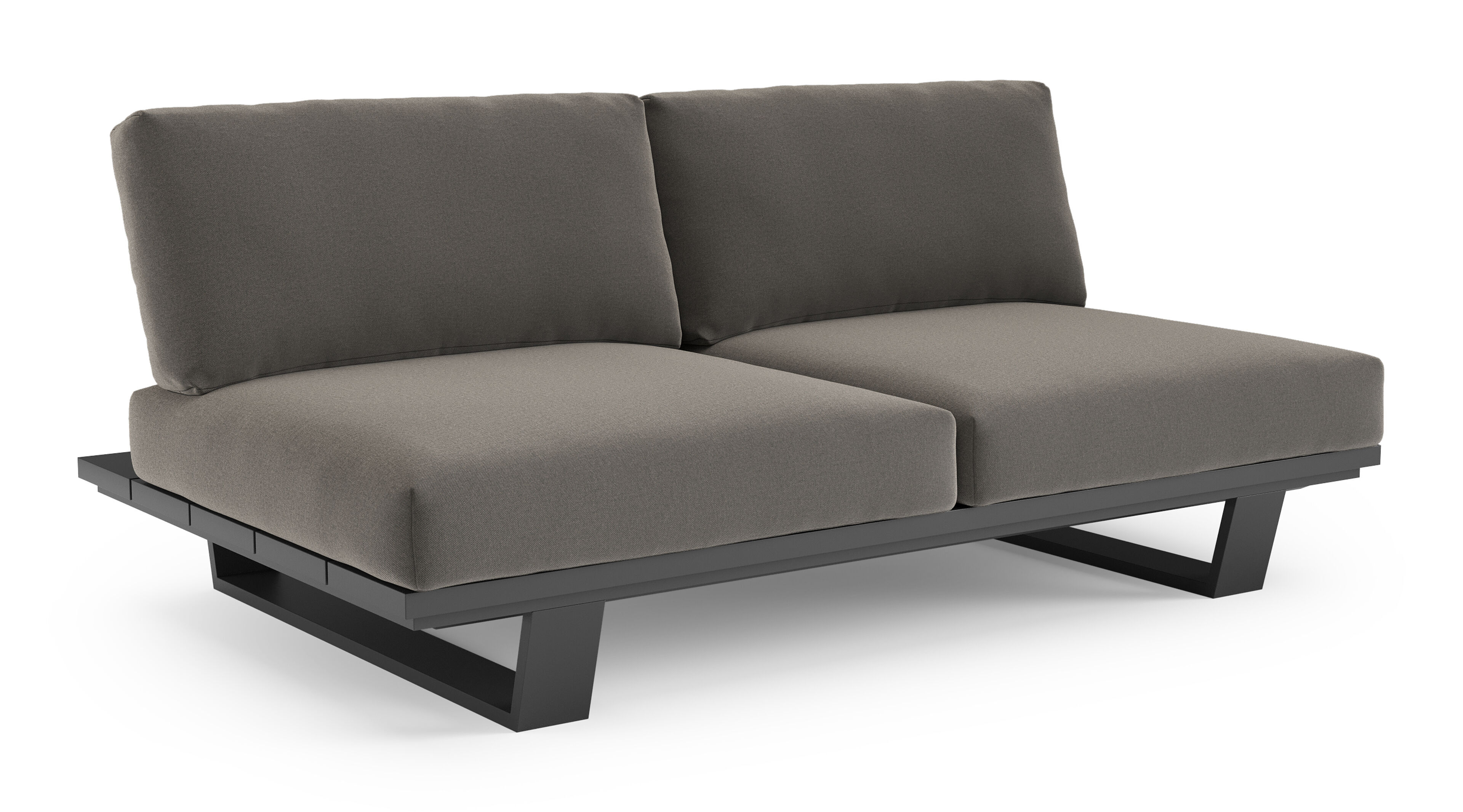 Canapé de jardin Pagino en aluminium noir et coussins en all weather sunbrella® luxe natte dark taupe