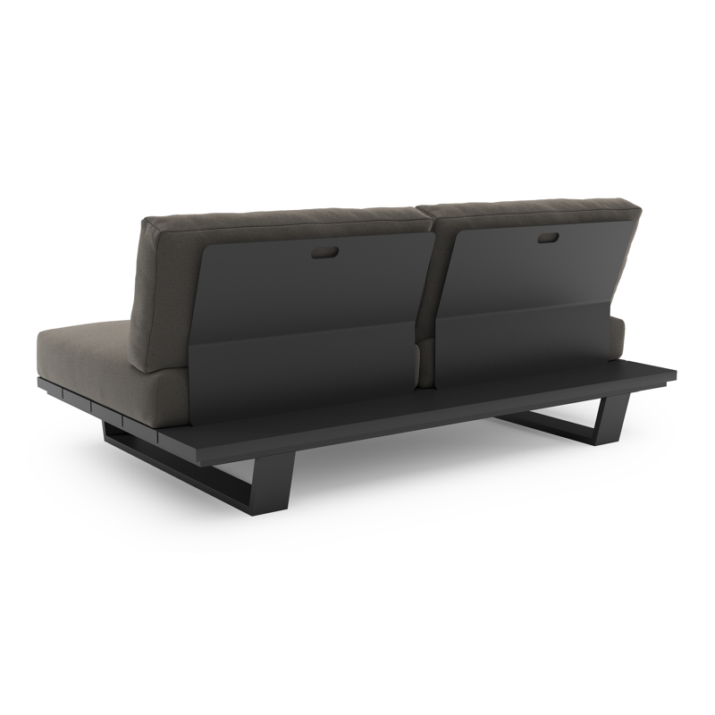 Pagino loungebank in zwart aluminium met natte dark taupe all weather sunbrella® luxe kussen