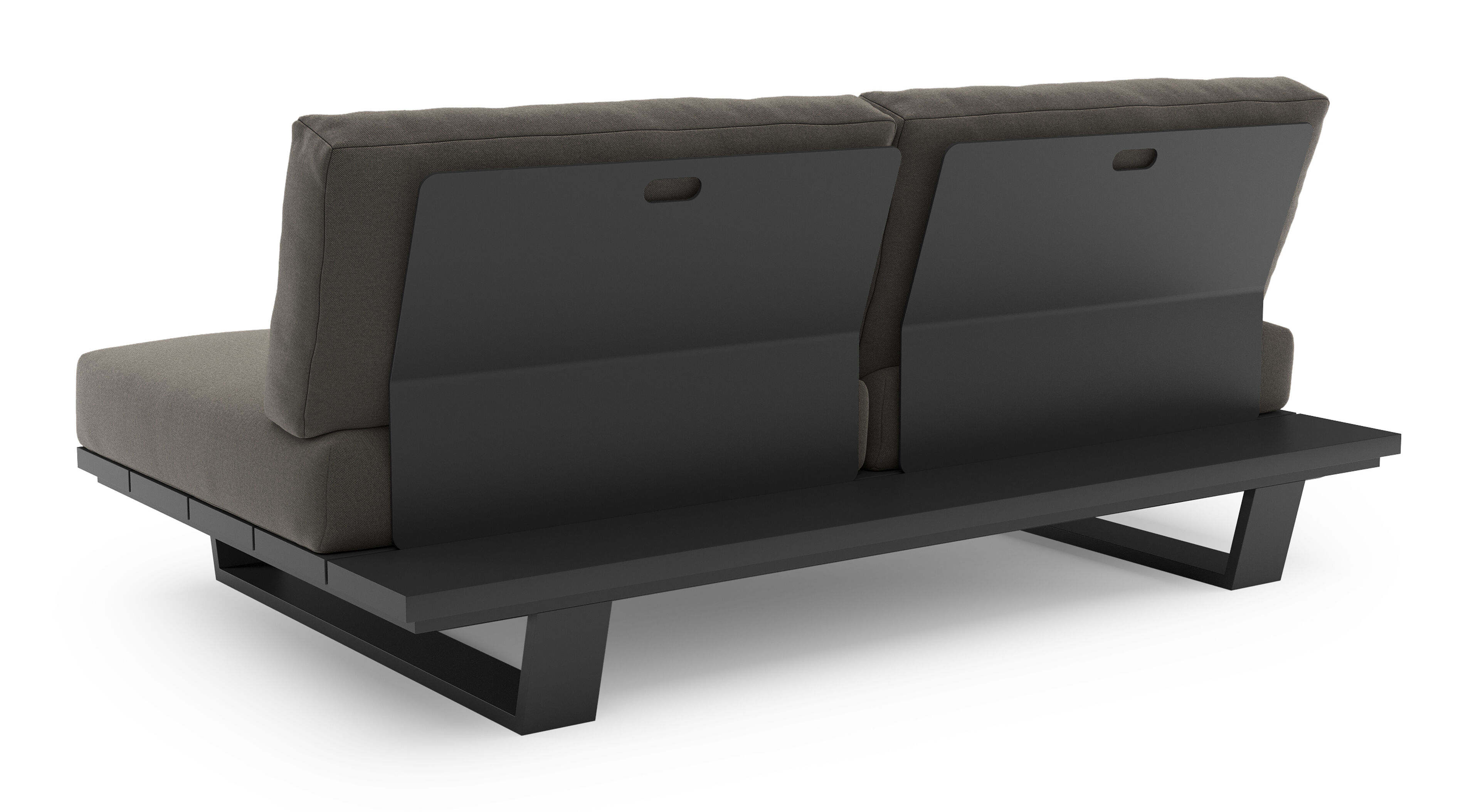 Canapé de jardin Pagino en aluminium noir et coussins en all weather sunbrella® luxe natte dark taupe