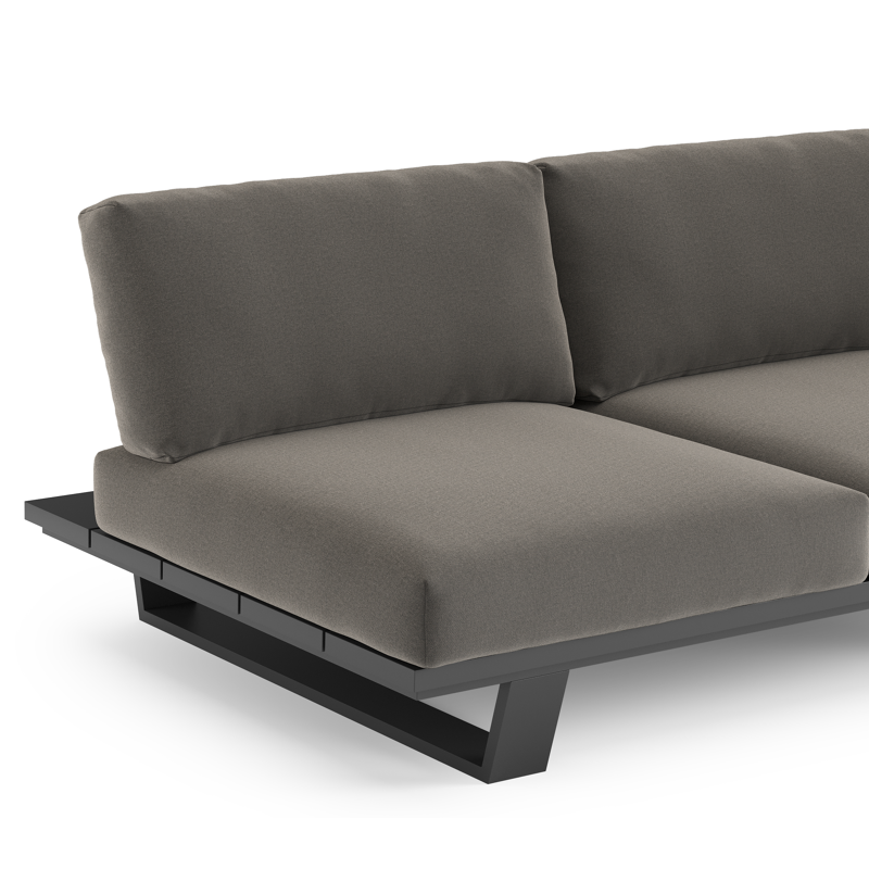 Pagino loungebank in zwart aluminium met natte dark taupe all weather sunbrella® luxe kussen