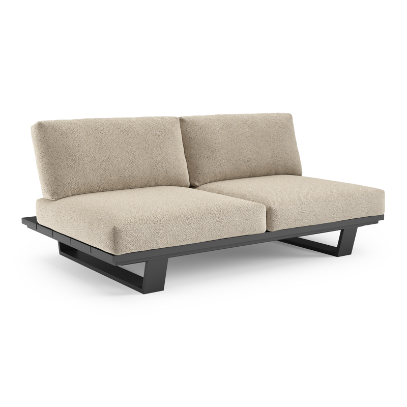 Canapé de jardin Pagino en aluminium noir et coussins en all weather cosytica bora desert