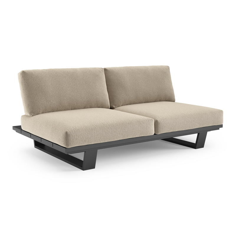Canapé de jardin Pagino en aluminium noir et coussins en all weather cosytica marbella sand