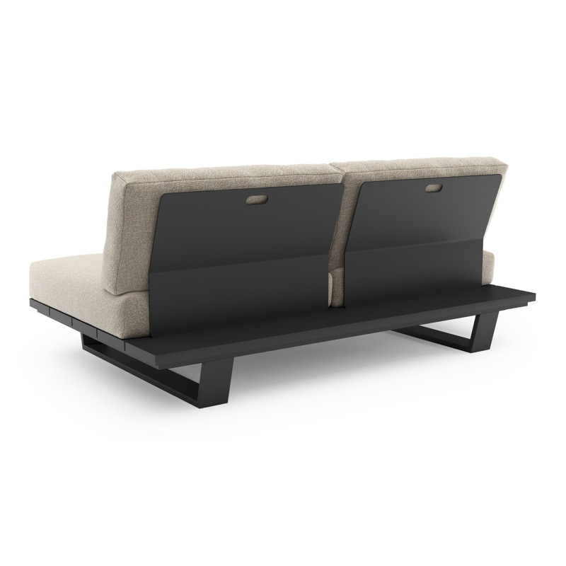 Canapé de jardin Pagino en aluminium noir et coussins en all weather cosytica marbella ecru
