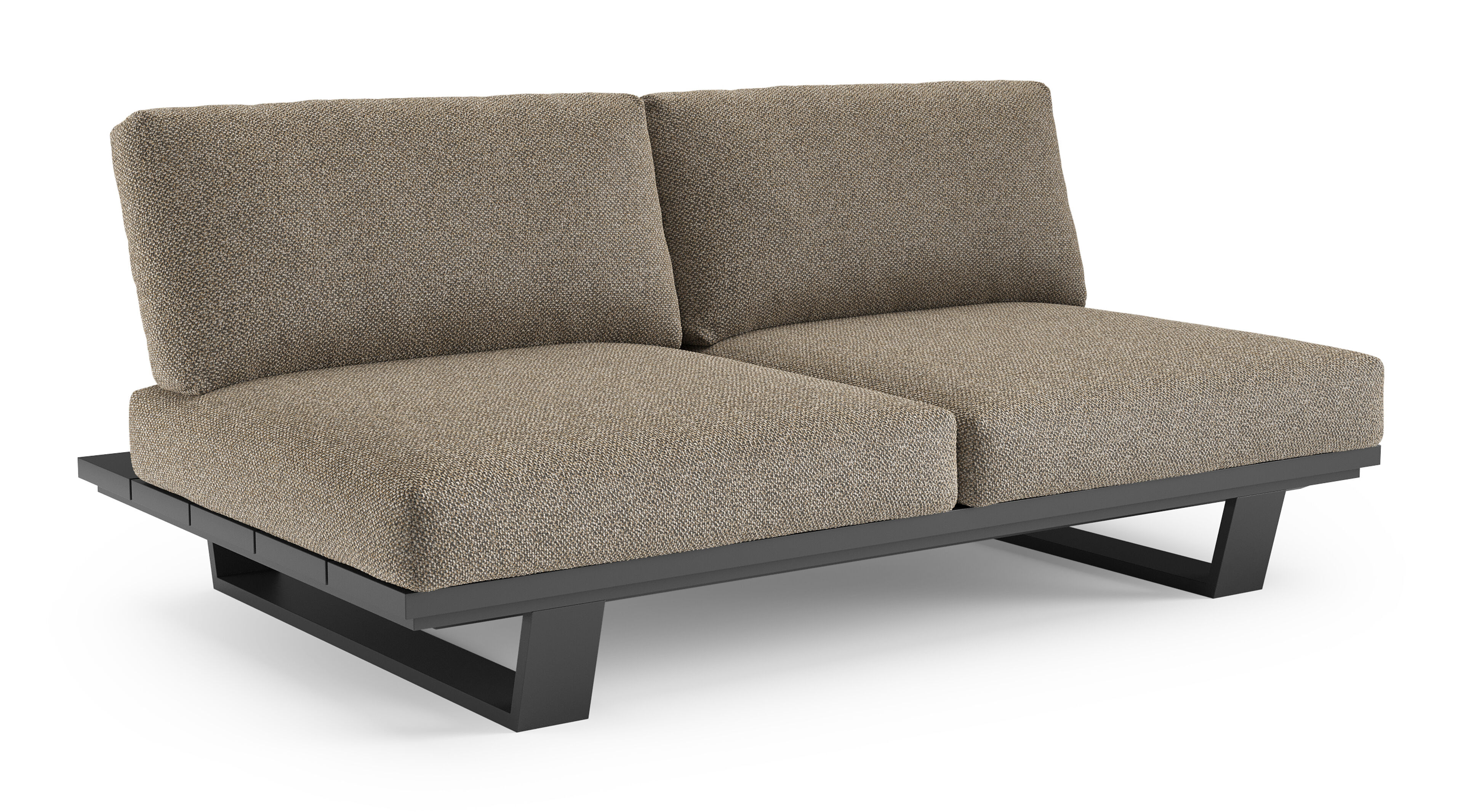 Pagino loungebank in zwart aluminium met madagascar burch all weather cosytica kussen