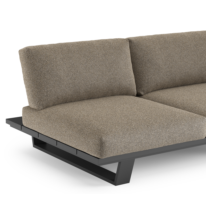 Canapé de jardin Pagino en aluminium noir et coussins en all weather cosytica madagascar burch