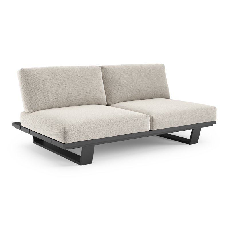 Canapé de jardin Pagino en aluminium noir et coussins en all weather solica firenze natural