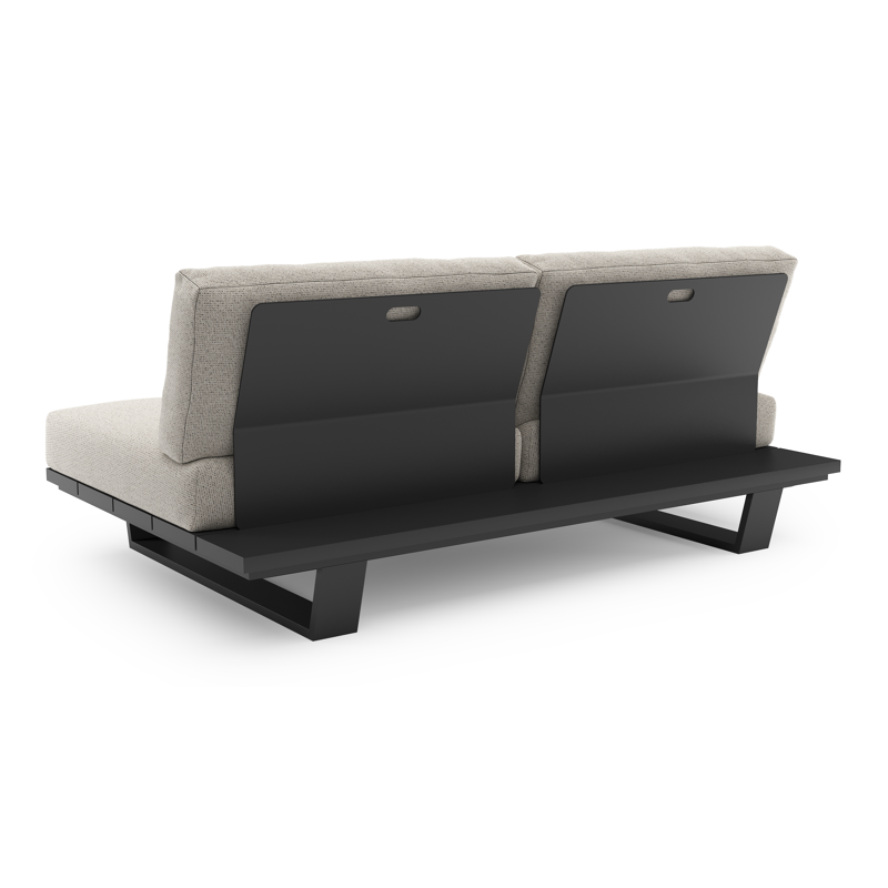 Canapé de jardin Pagino en aluminium noir et coussins en all weather solica firenze natural