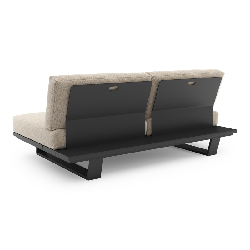Canapé de jardin Pagino en aluminium noir et coussins en all weather sunbrella® luxe lopi sand