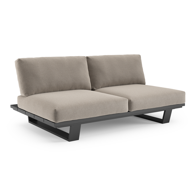 Canapé de jardin Pagino en aluminium noir et coussins en all weather sunbrella® luxe savane coconut