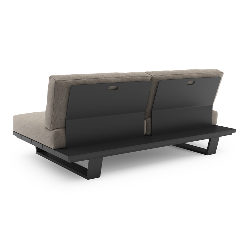 Canapé de jardin Pagino en aluminium noir et coussins en all weather sunbrella® luxe savane coconut