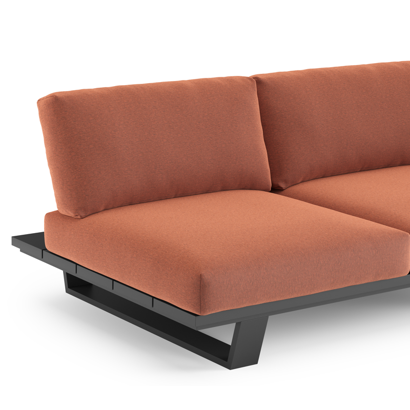 Pagino loungebank in zwart aluminium met heritage rust all weather sunbrella® luxe kussen