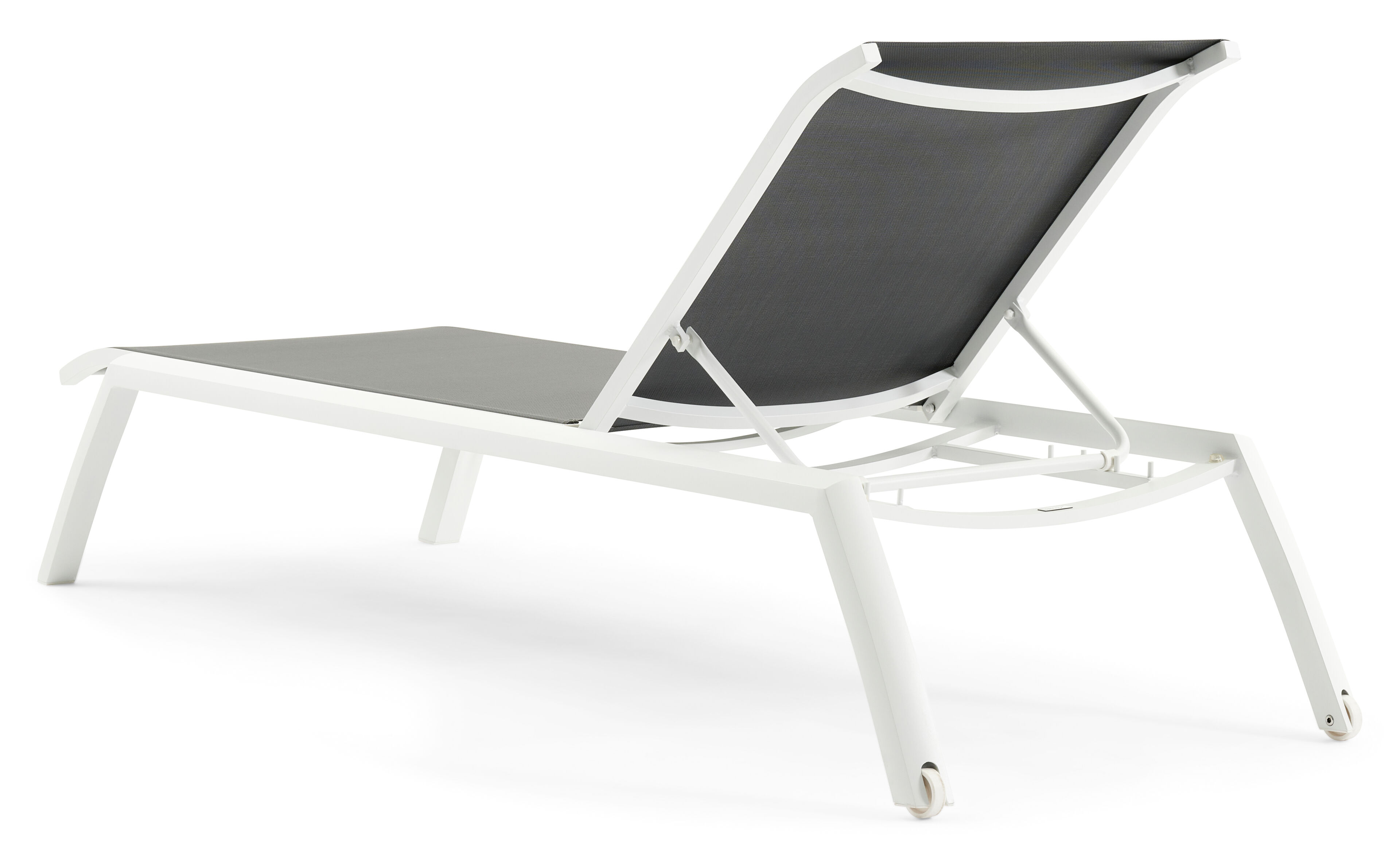 Chaise longue réglable Bari en aluminium blanc avec textilène gris