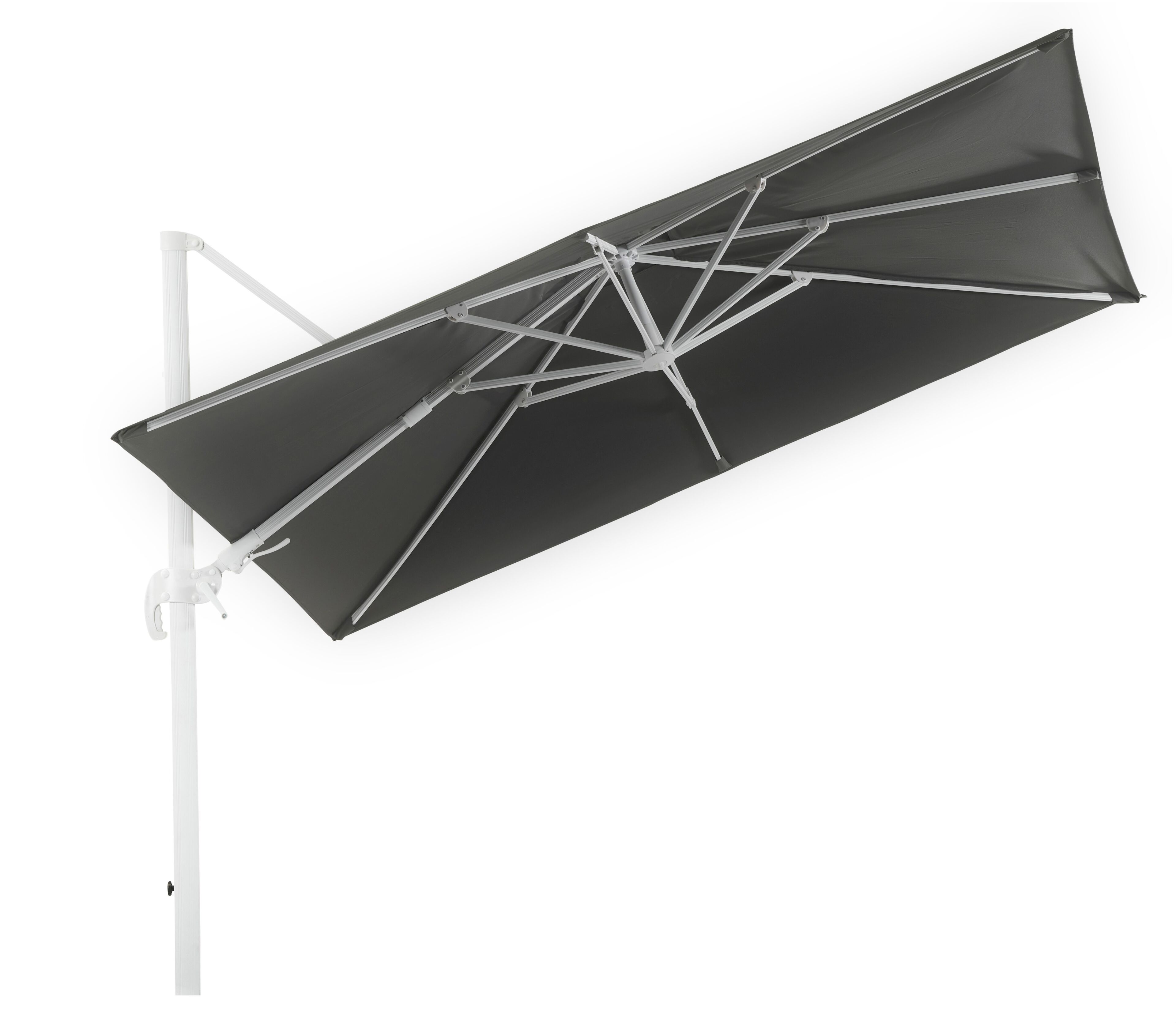Parasol pendant Avola avec fonction tilt en aluminium blanc avec toile de parasol en weather+ softtouch gris - Larg1 200 x Larg2 300 cm (sans pied de parasol)