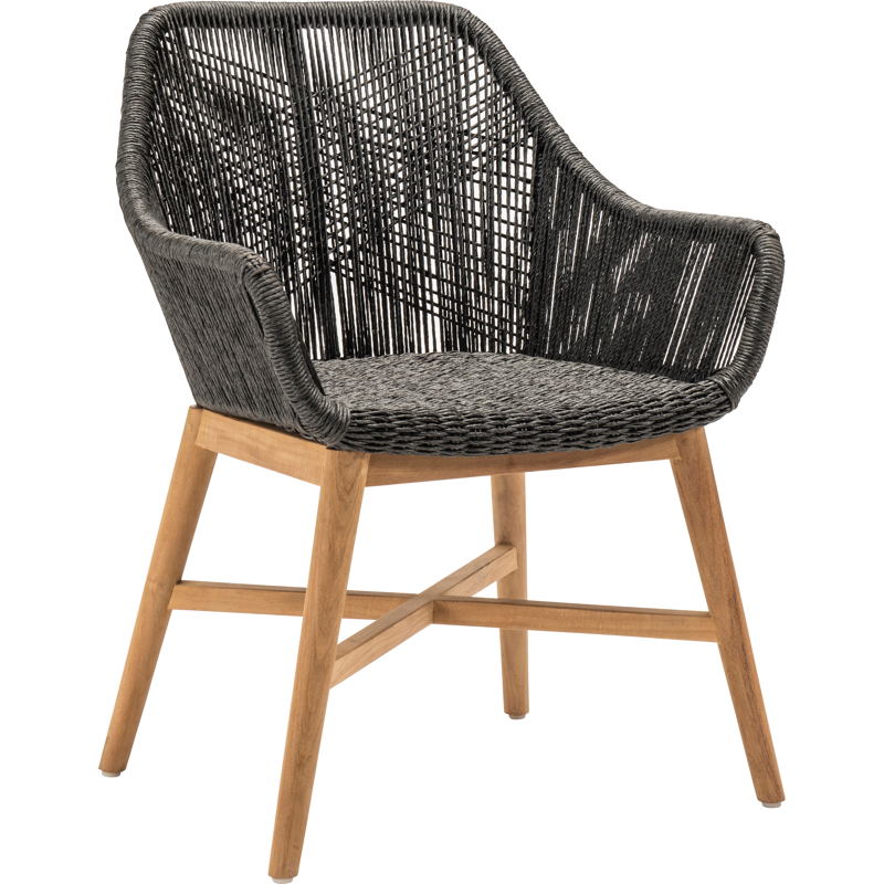 Chaise de jardin Borgo in teck et résine tressée noir