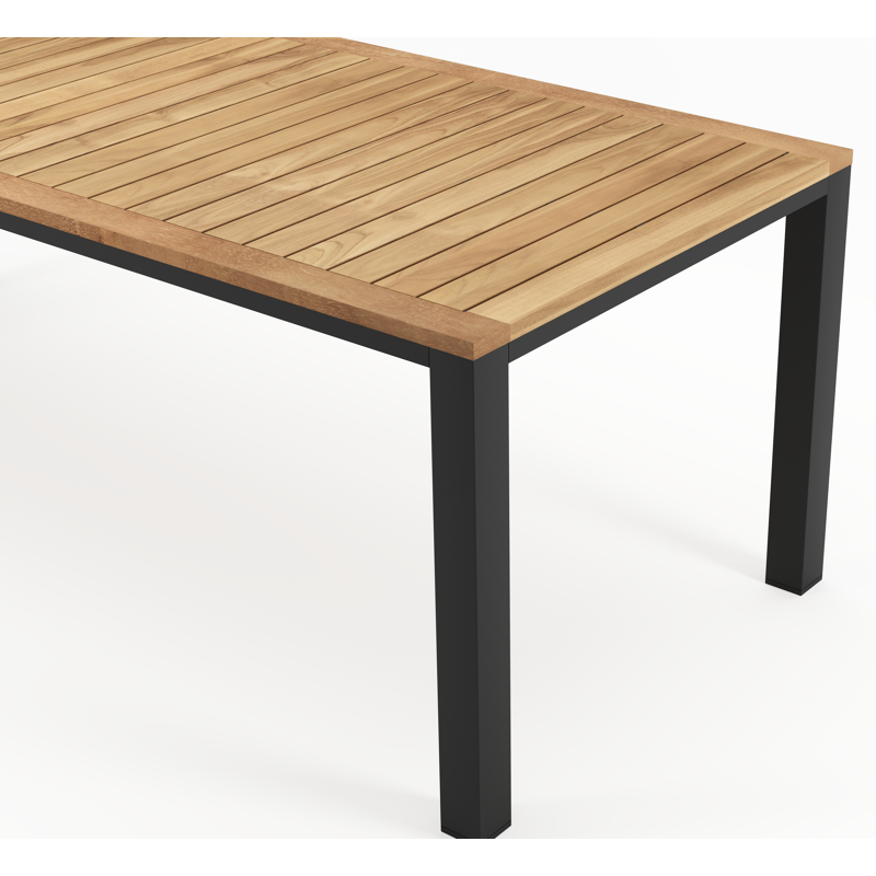 Varese tuintafel in zwart aluminium en teak - L 220 x B 92 cm