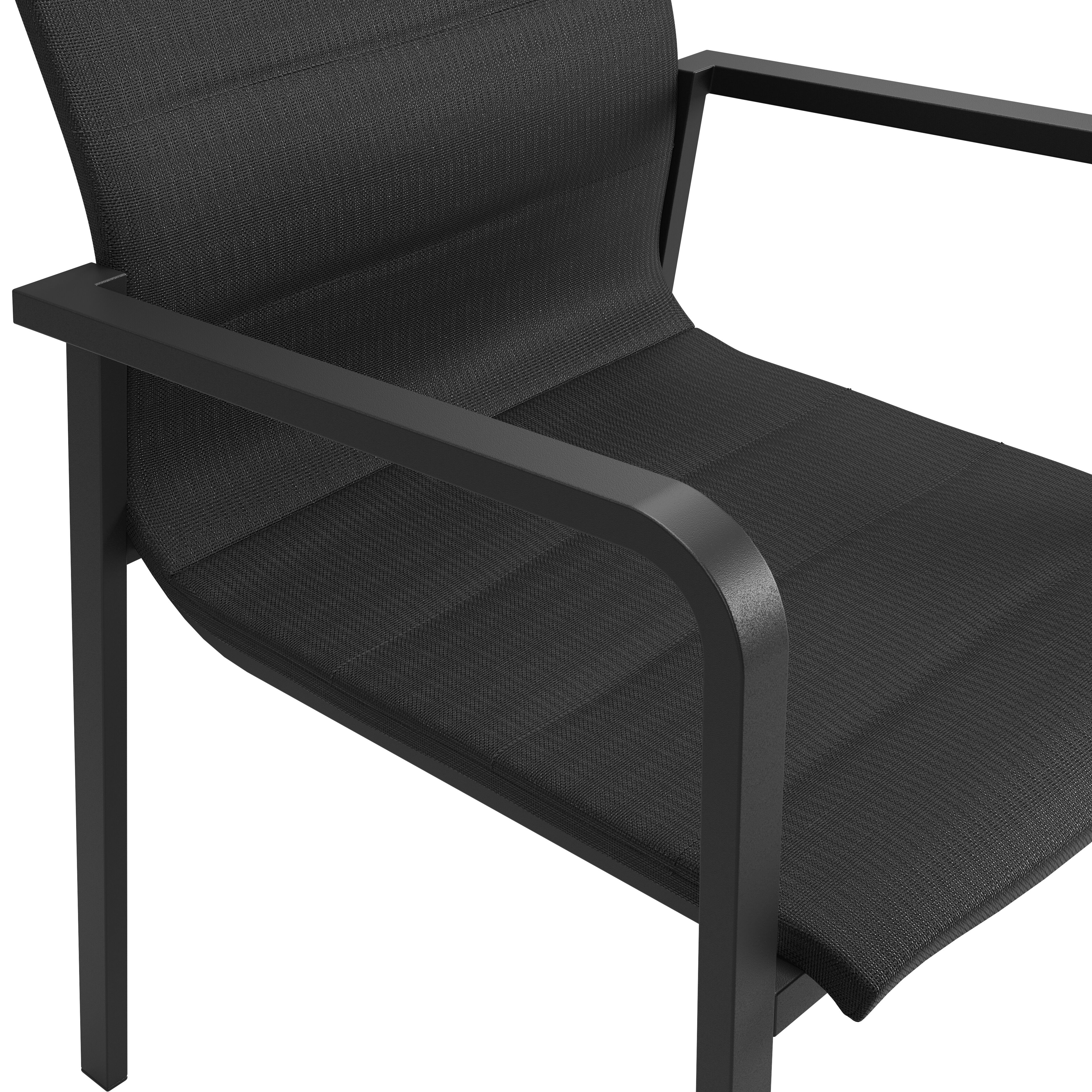 Como stapelbare tuinstoel in zwart aluminium en zwart luxe comfort textilene