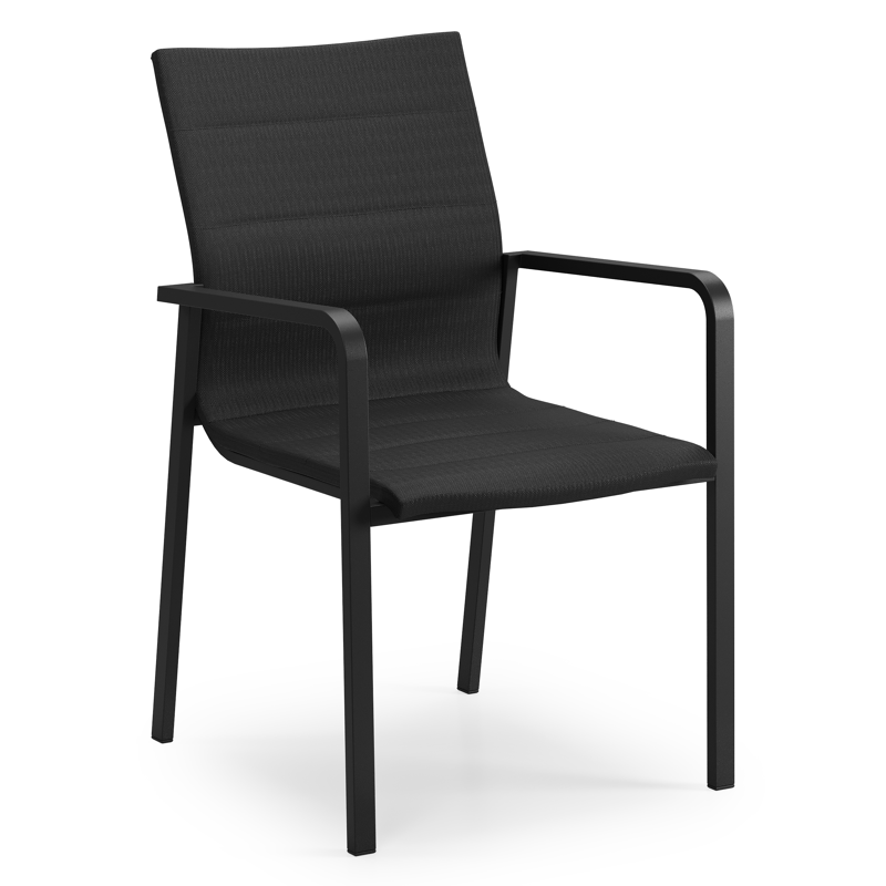 Chaise de jardin empilable Como in aluminium noir et textilène luxe confort noir
