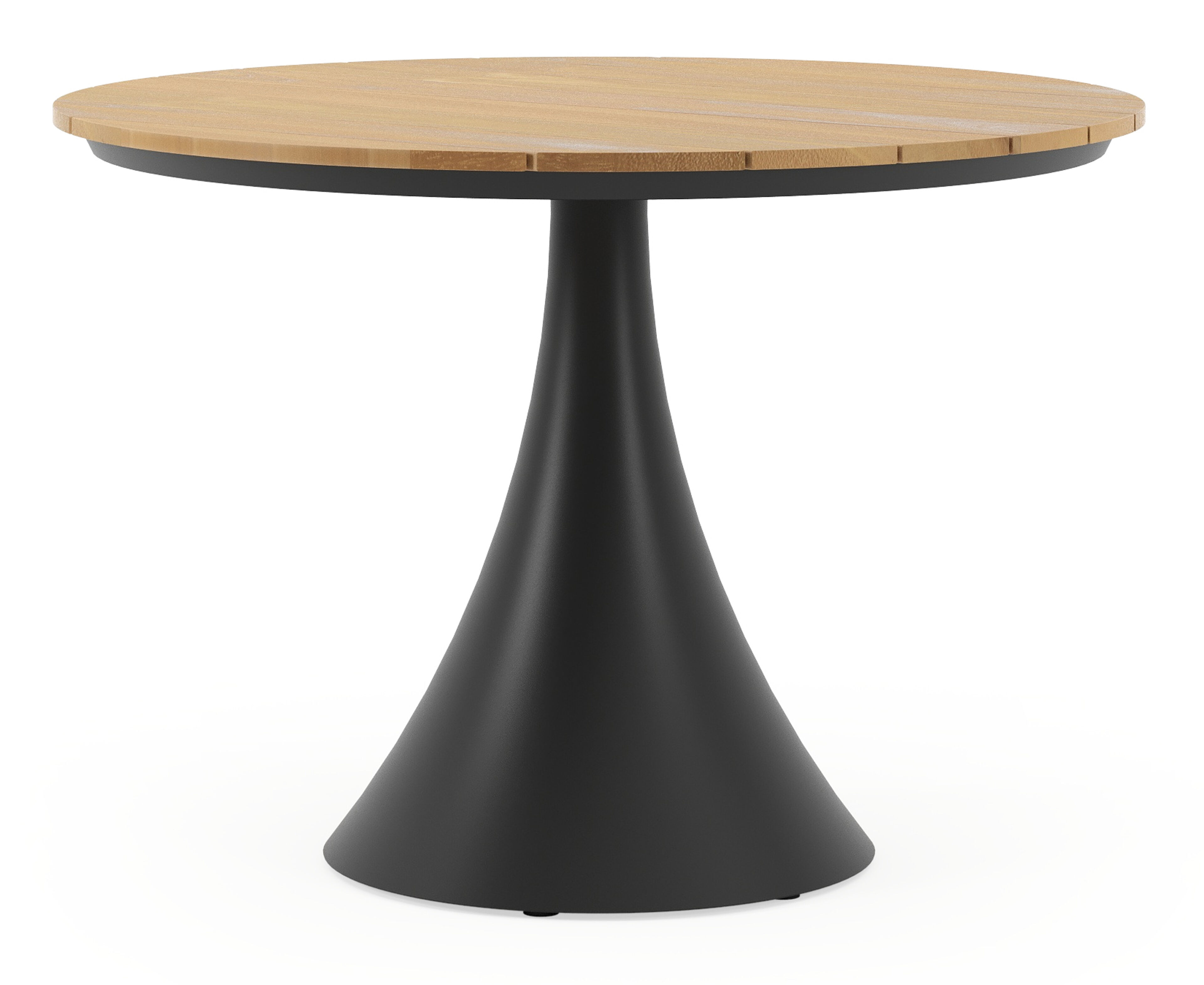 Table de jardin Fano ronde en aluminium noir et teck - Diam. 110 x Haut. 75 cm