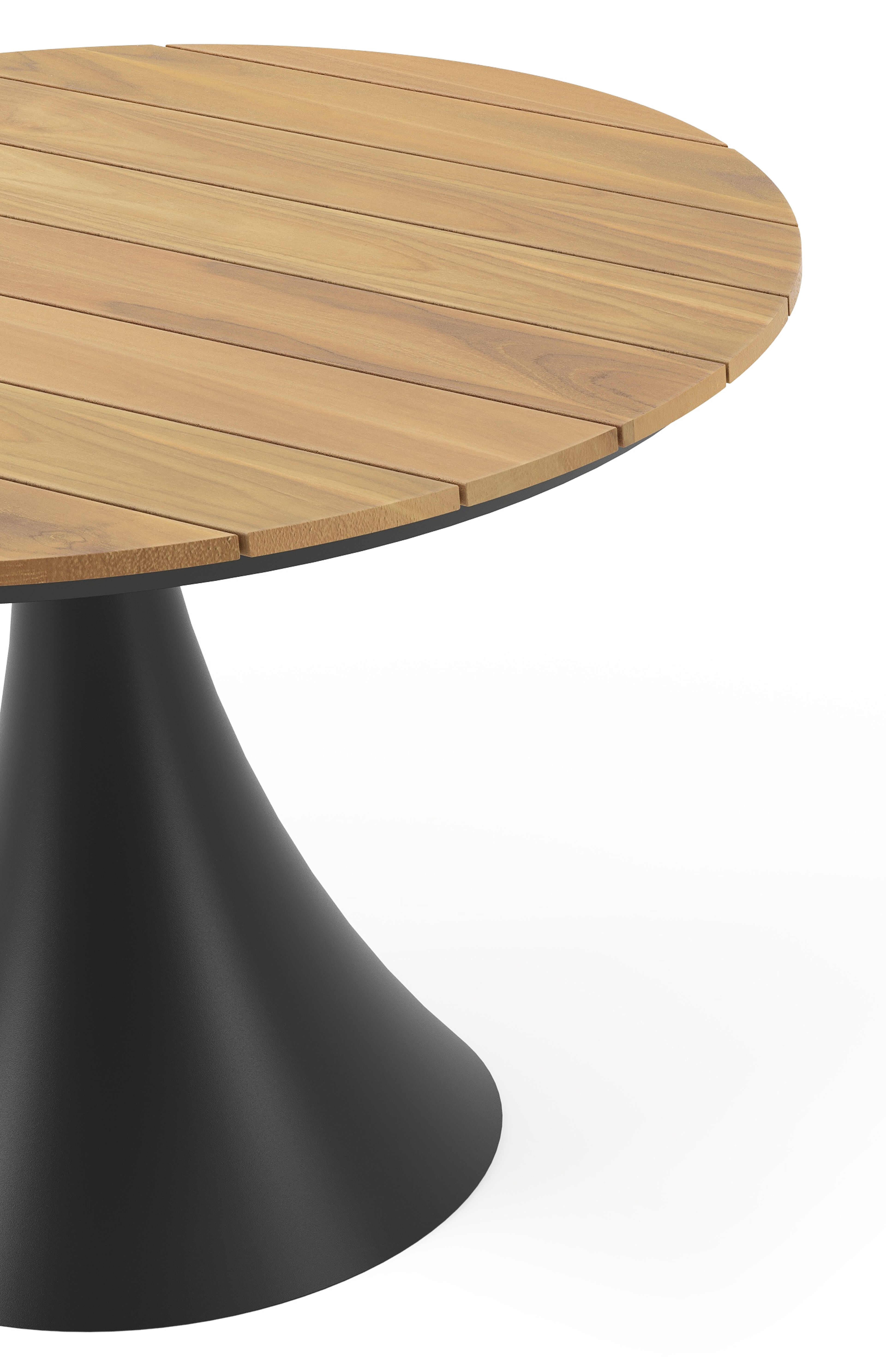 Table de jardin Fano ronde en aluminium noir et teck - Diam. 110 x Haut. 75 cm