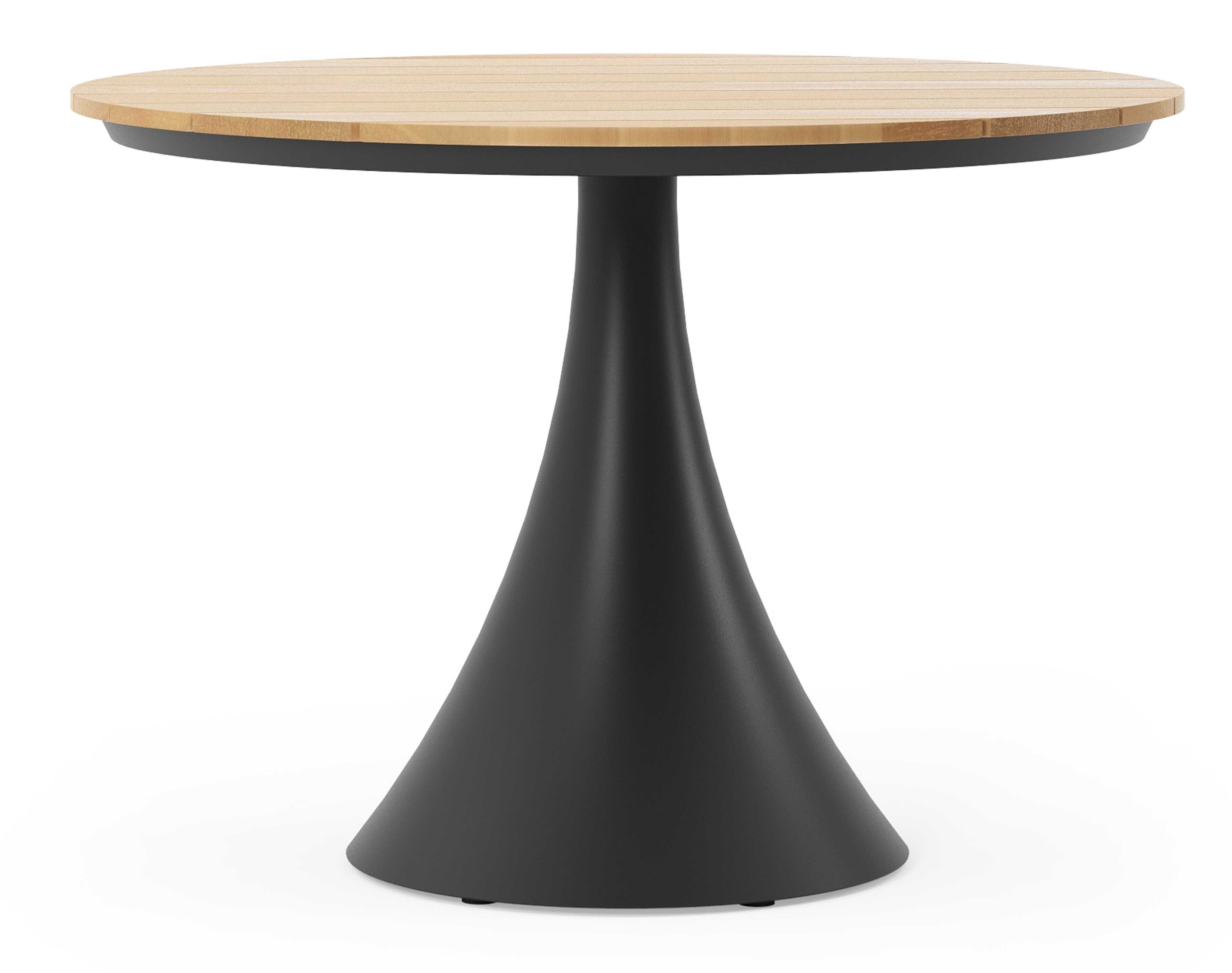 Table de jardin Fano ronde en aluminium noir et teck - Diam. 110 x Haut. 75 cm
