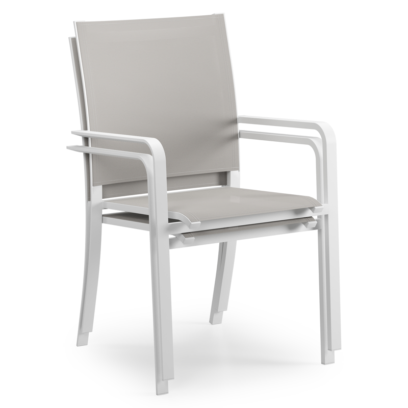 Calobra stapelbare tuinstoel in wit aluminium en grijs textilene