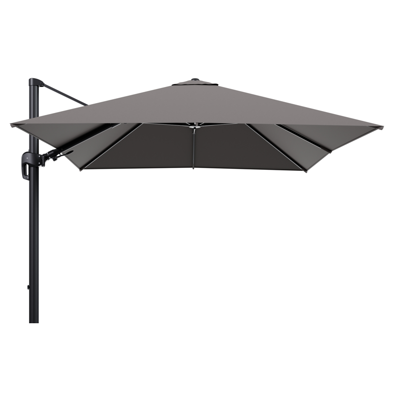 Rufina zweefparasol tiltfunctie in zwart aluminium en parasoldoek in All Weather Sunbrella® Luxe Natte Nature Grey  - L1 300 x L2 300 cm (zonder voet)