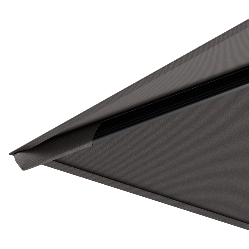 Rufina zweefparasol tiltfunctie in zwart aluminium en parasoldoek in All Weather Sunbrella® Luxe Natte Nature Grey  - L1 300 x L2 300 cm (zonder voet)