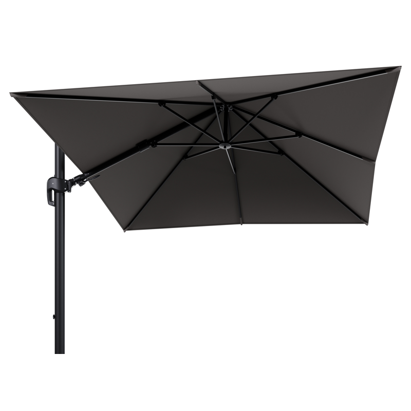 Rufina zweefparasol tiltfunctie in zwart aluminium en parasoldoek in All Weather Sunbrella® Luxe Natte Nature Grey  - L1 300 x L2 300 cm (zonder voet)
