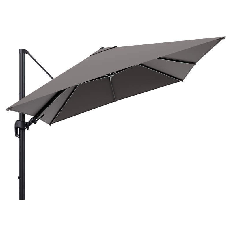 Rufina zweefparasol tiltfunctie in zwart aluminium en parasoldoek in All Weather Sunbrella® Luxe Natte Nature Grey  - L1 300 x L2 300 cm (zonder voet)
