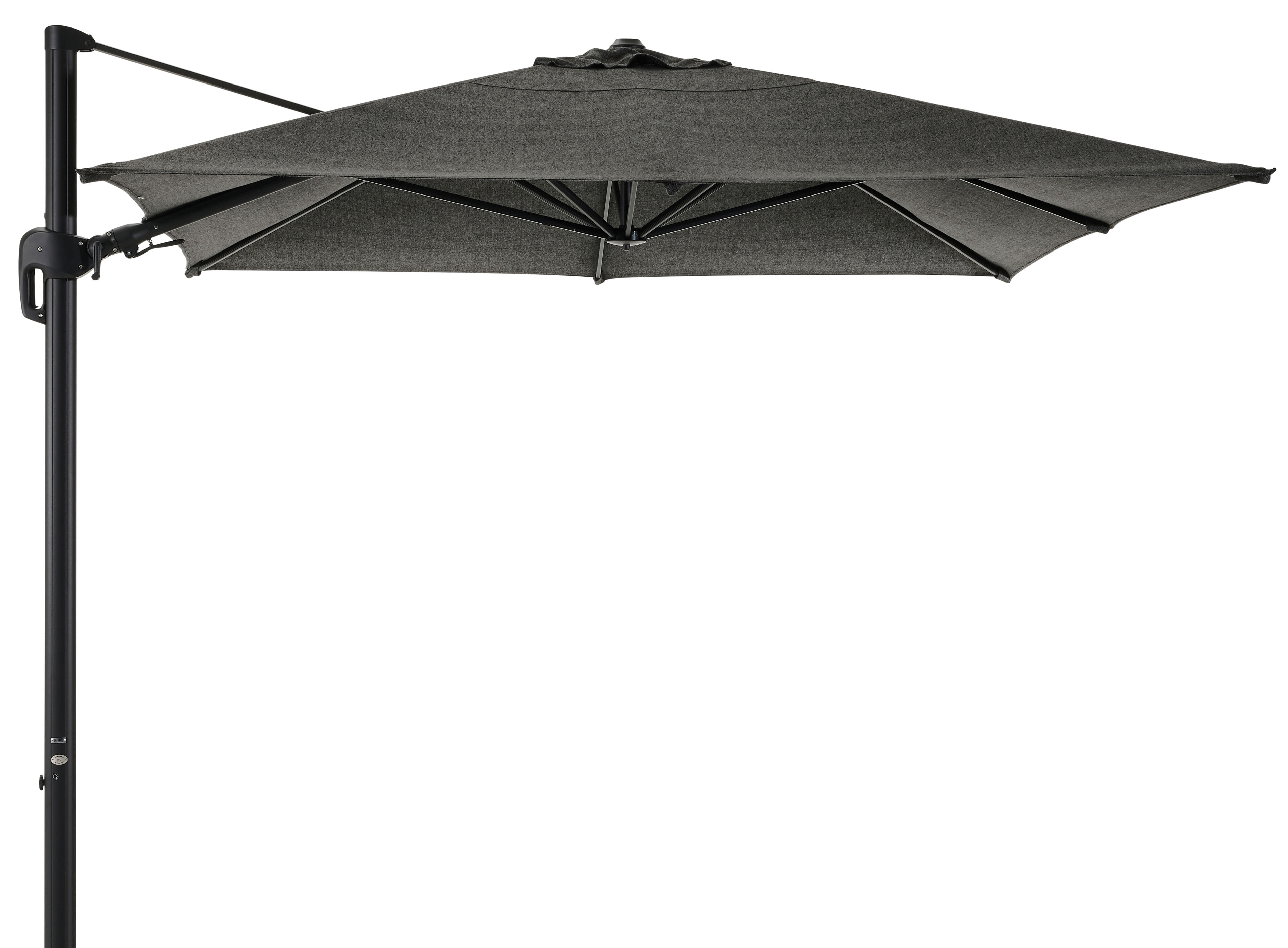 Parasol pendant Rufina avec function tilt en aluminium noir et Sunbrella Luxe Chartres Sooty - Lg.1 400 x Lg.2 300 cm (sans pied de parasol