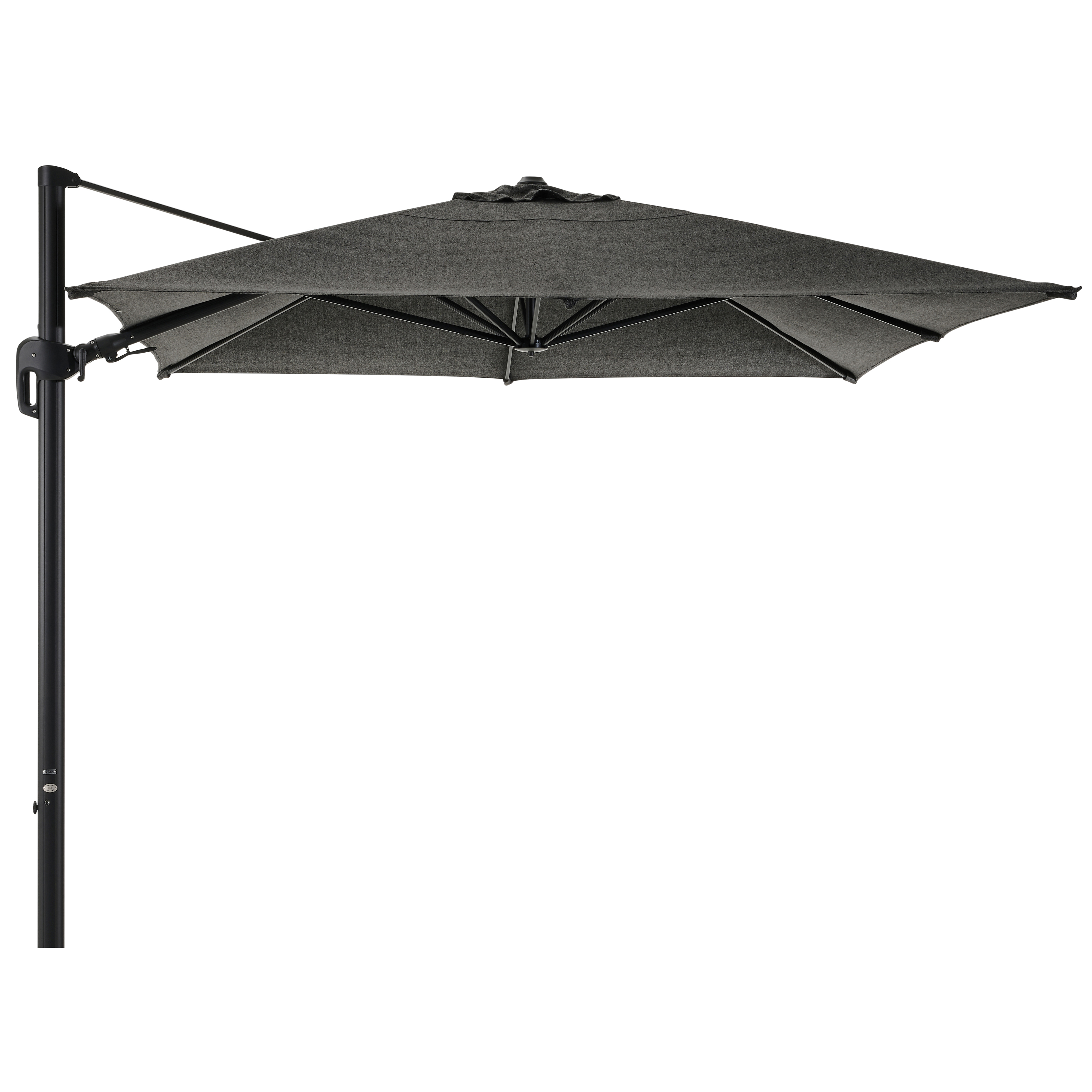 Parasol pendant Rufina avec function tilt en aluminium noir et Sunbrella Luxe Chartres Sooty - Lg.1 400 x Lg.2 300 cm (sans pied de parasol