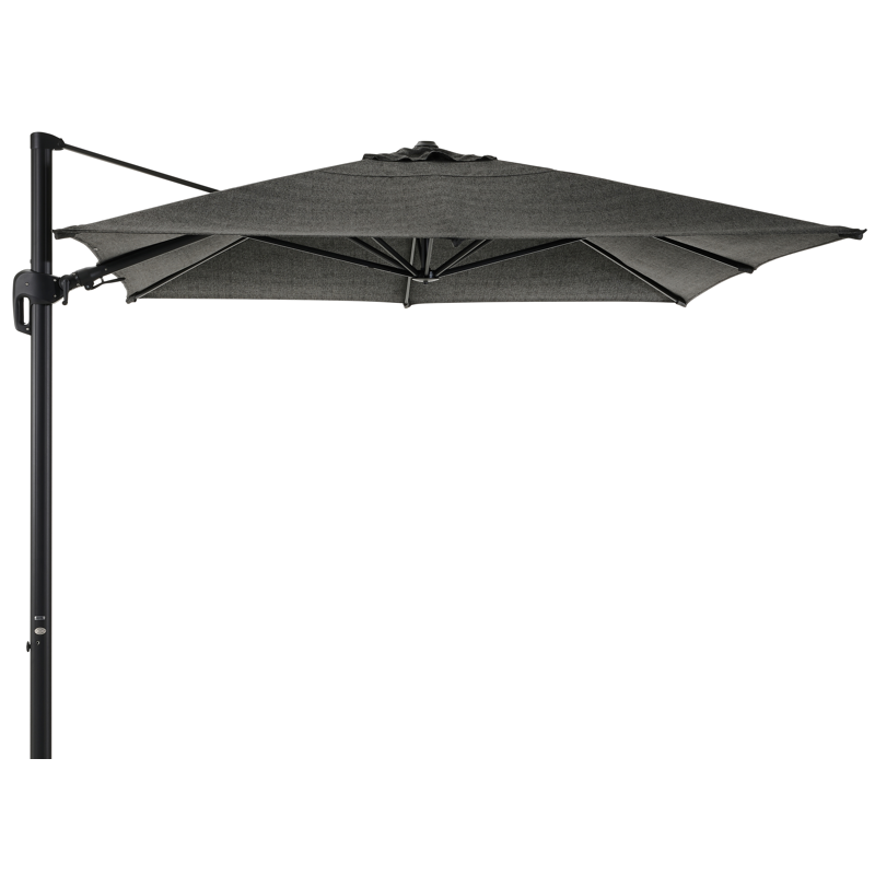 Rufina zweefparasol met tiltfunctie in zwart aluminium en Chartres Sooty Sunbrella Luxe parasoldoek - L1 400 x L2 300 cm (zonder voet) (zonder voet)