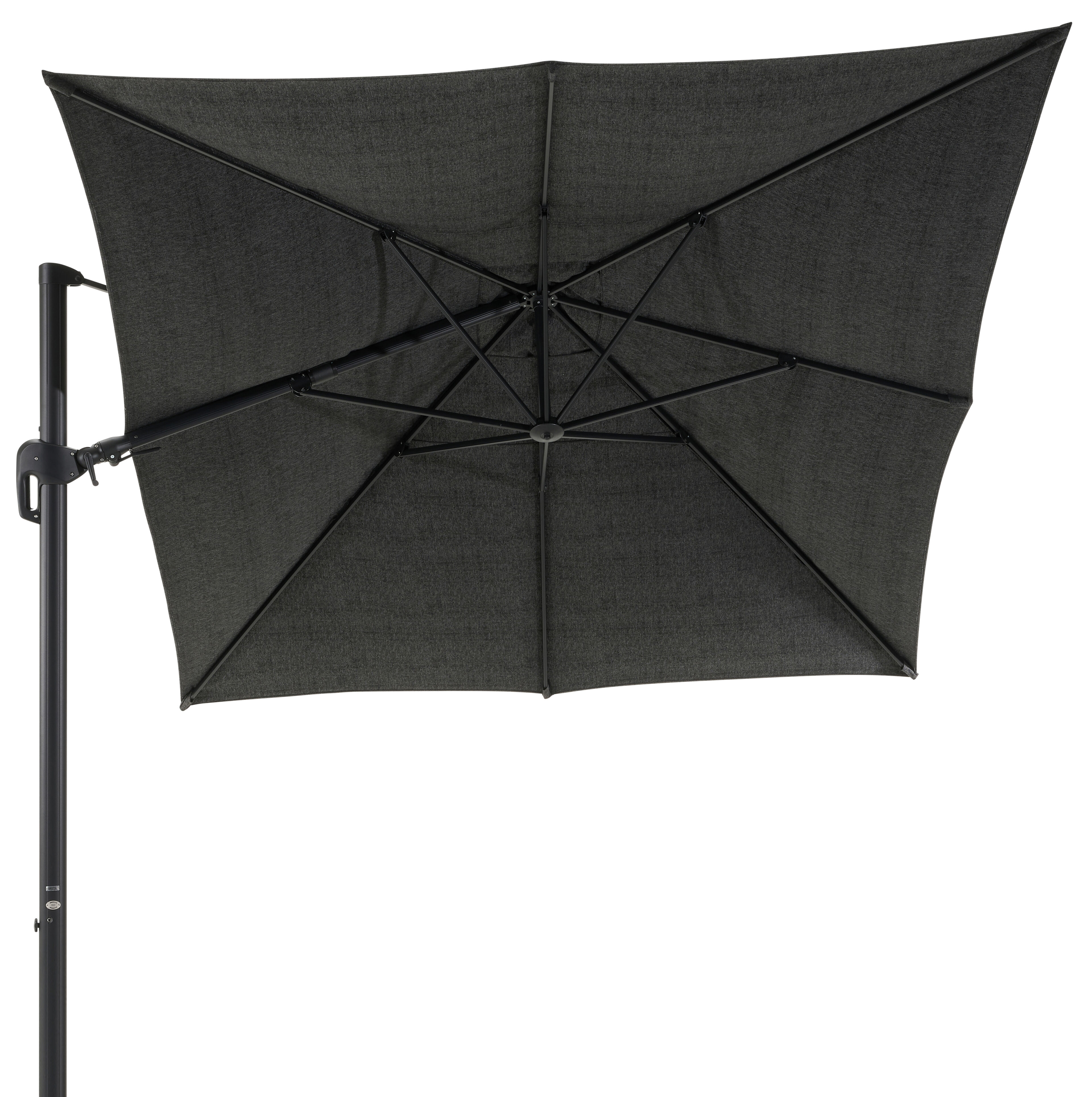 Parasol pendant Rufina avec function tilt en aluminium noir et Sunbrella Luxe Chartres Sooty - Lg.1 400 x Lg.2 300 cm (sans pied de parasol