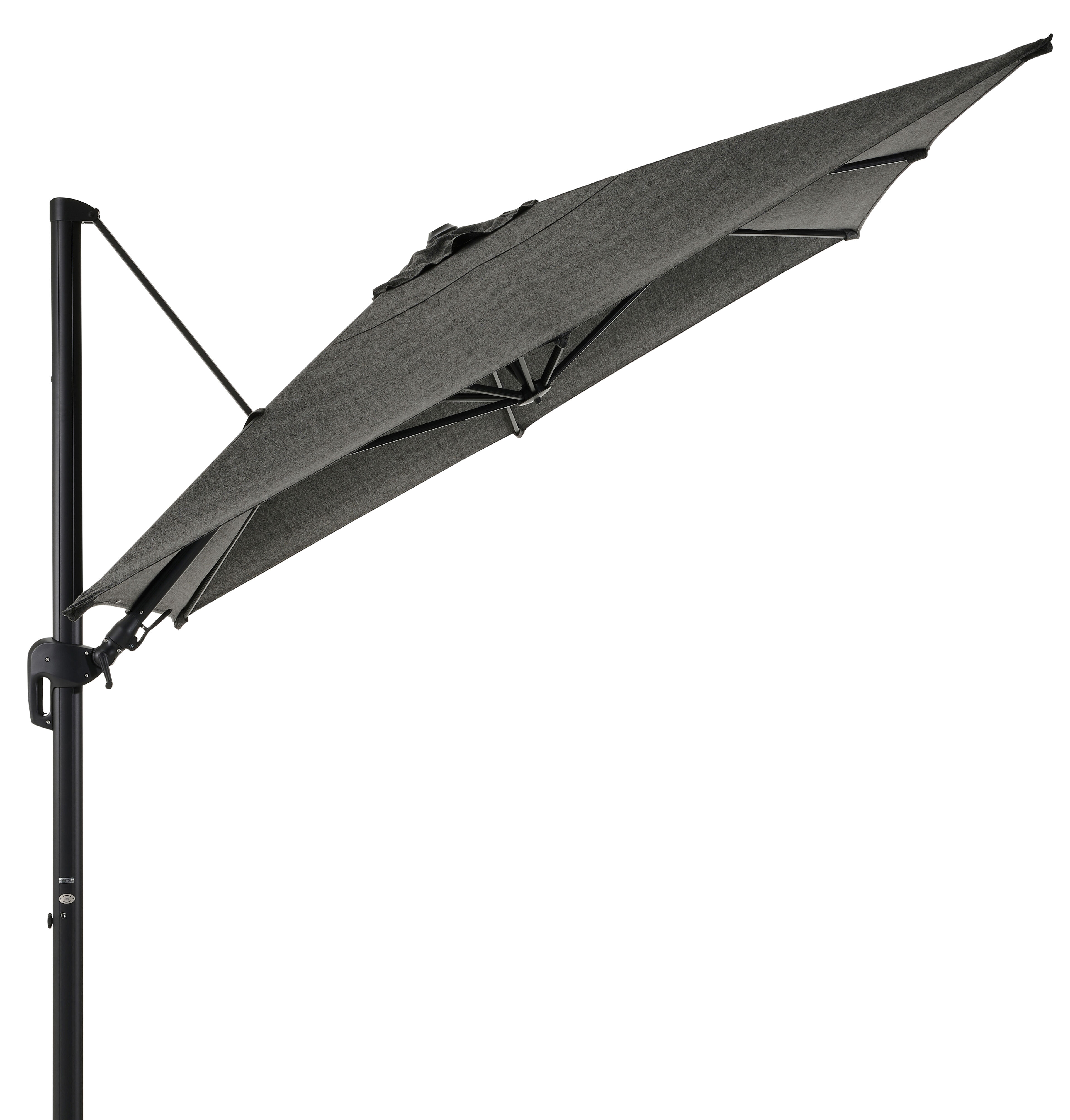 Parasol pendant Rufina avec function tilt en aluminium noir et Sunbrella Luxe Chartres Sooty - Lg.1 400 x Lg.2 300 cm (sans pied de parasol