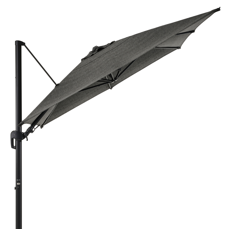 Parasol pendant Rufina avec function tilt en aluminium noir et Sunbrella Luxe Chartres Sooty - Lg.1 400 x Lg.2 300 cm (sans pied de parasol