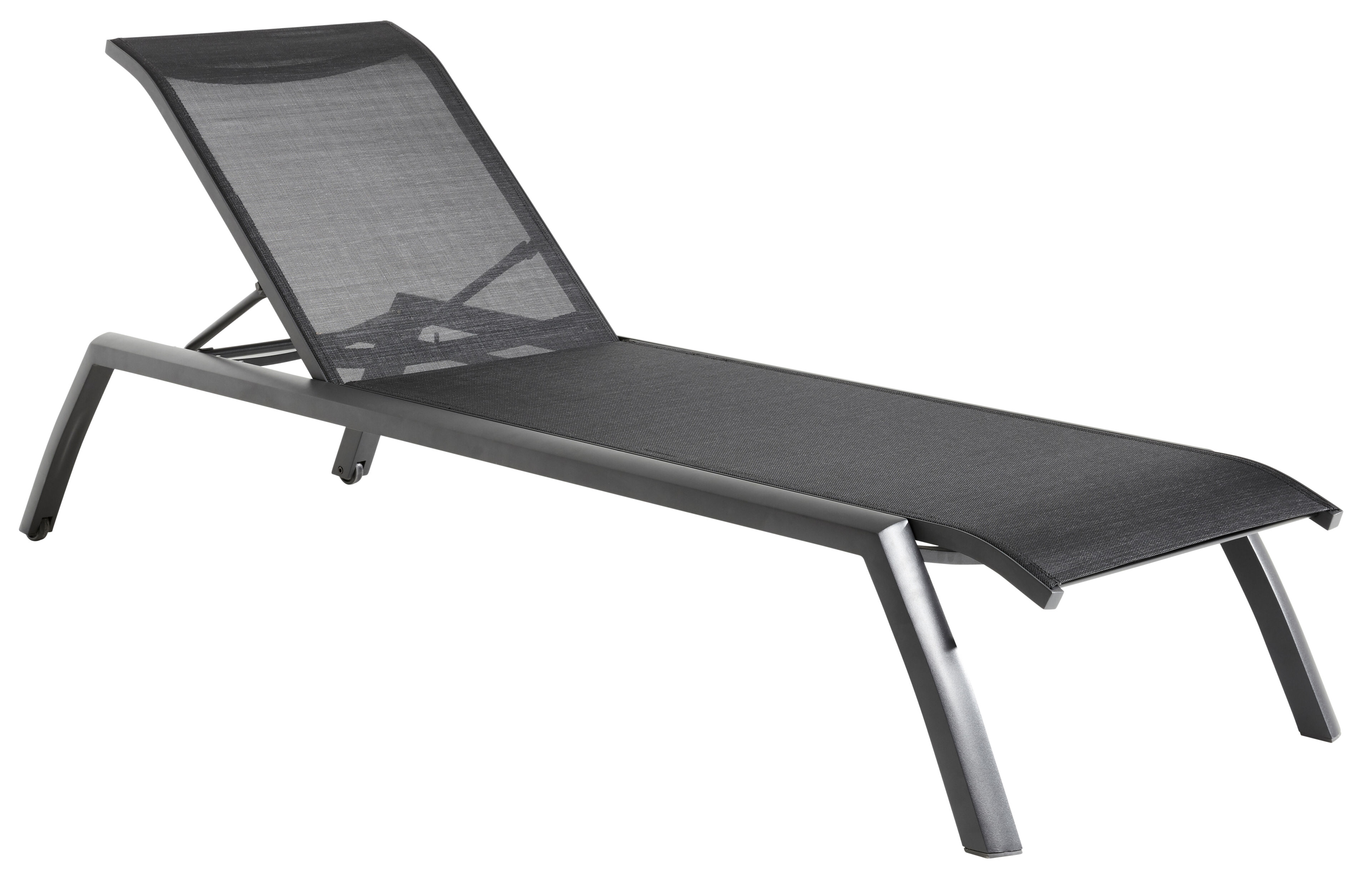 Chaise longue réglable Bari en aluminium noir avec textilène noir
