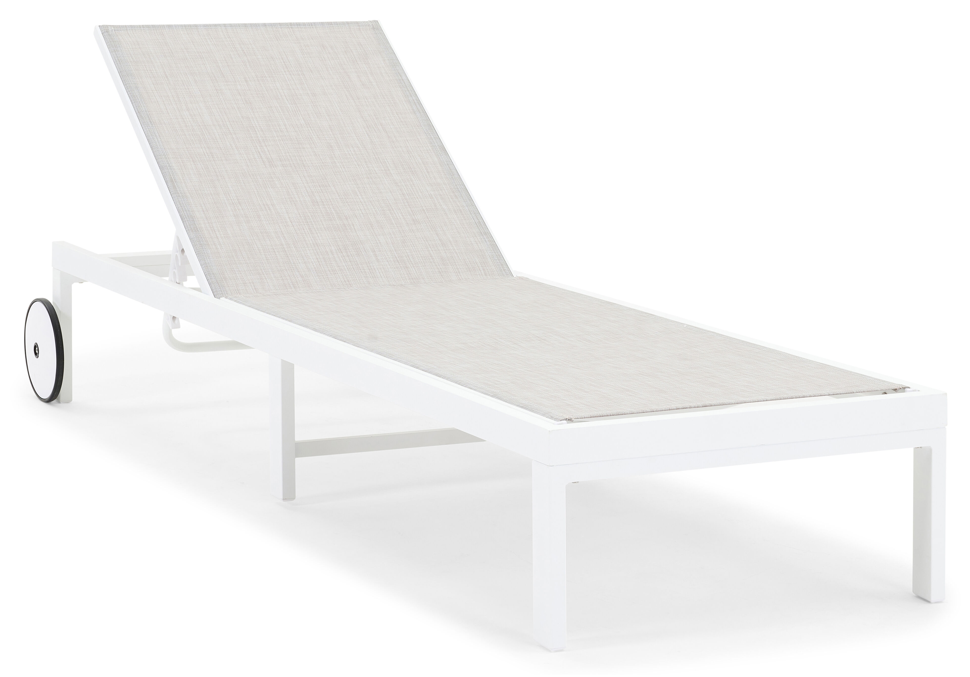 Chaise longue réglable Alba en aluminium blanc avec textilène gris