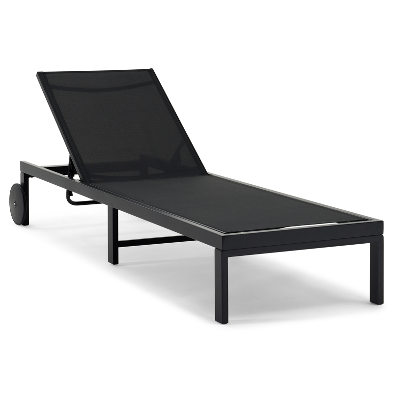 Chaise longue réglable Alba en aluminium noir avec textilène noir