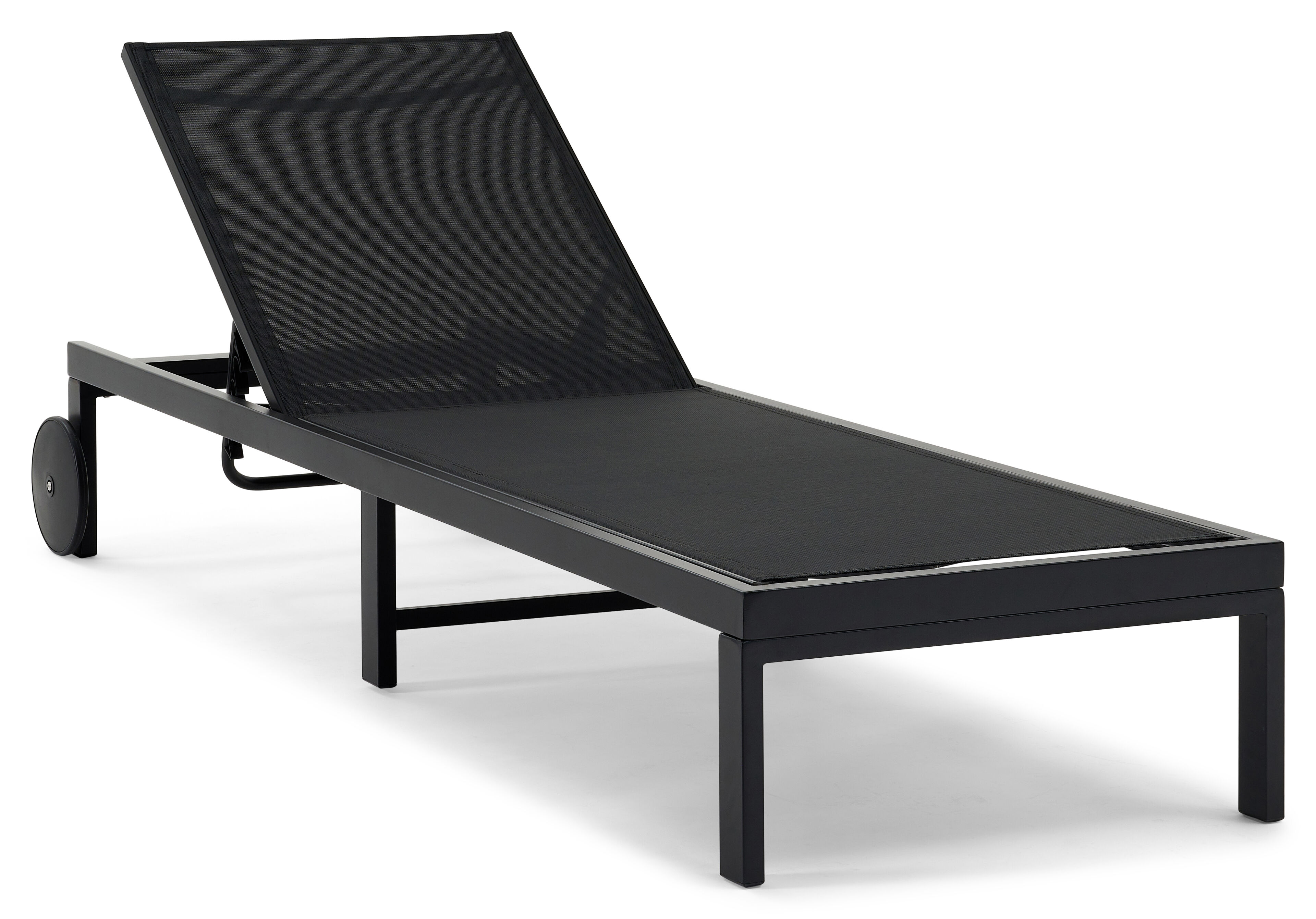 Chaise longue réglable Alba en aluminium noir avec textilène noir