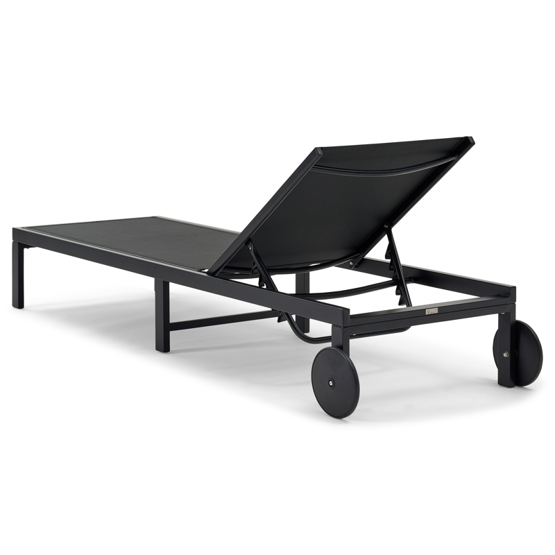 Chaise longue réglable Alba en aluminium noir avec textilène noir