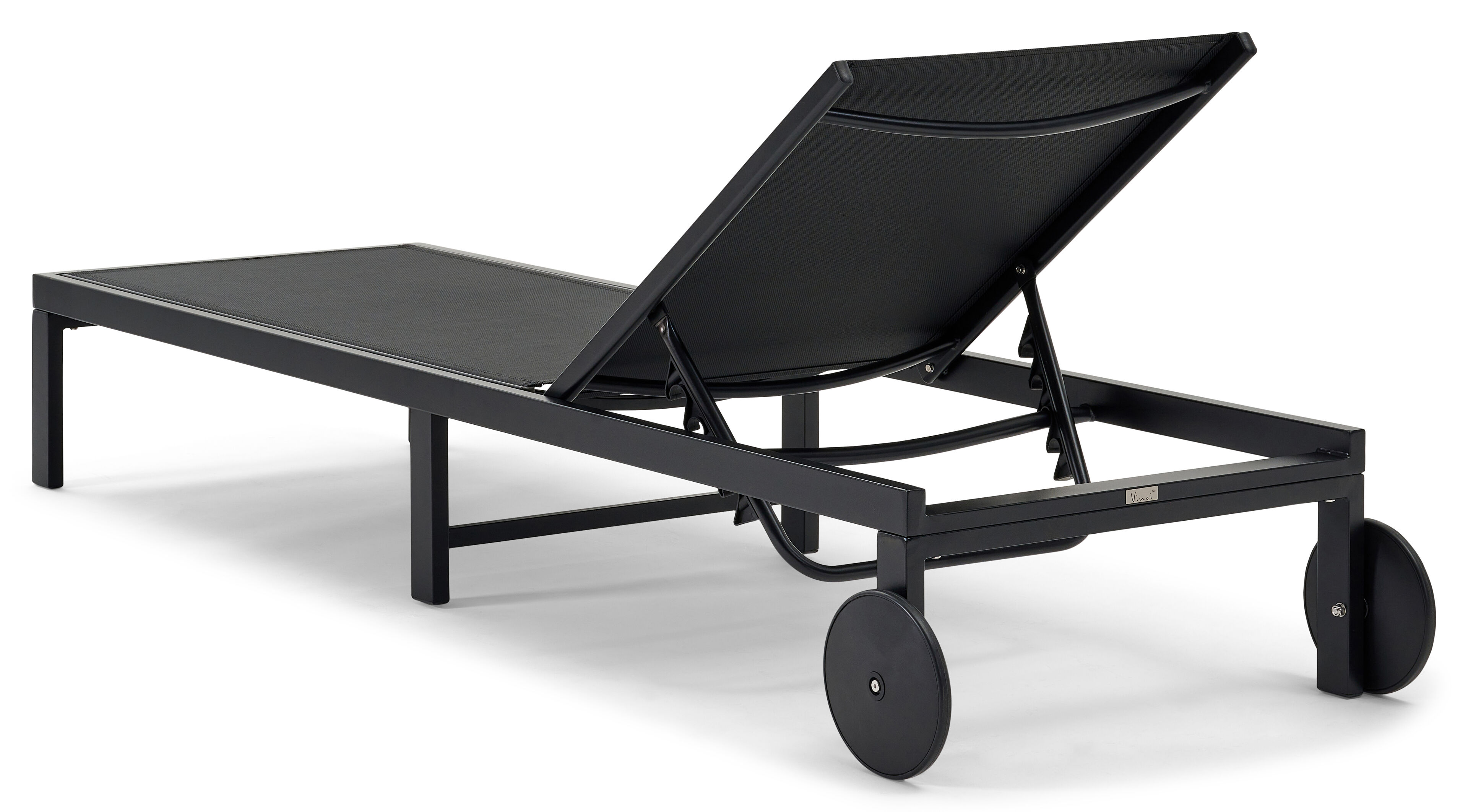 Chaise longue réglable Alba en aluminium noir avec textilène noir