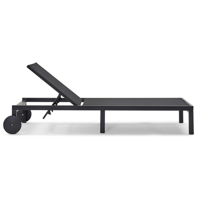 Chaise longue réglable Alba en aluminium noir avec textilène noir