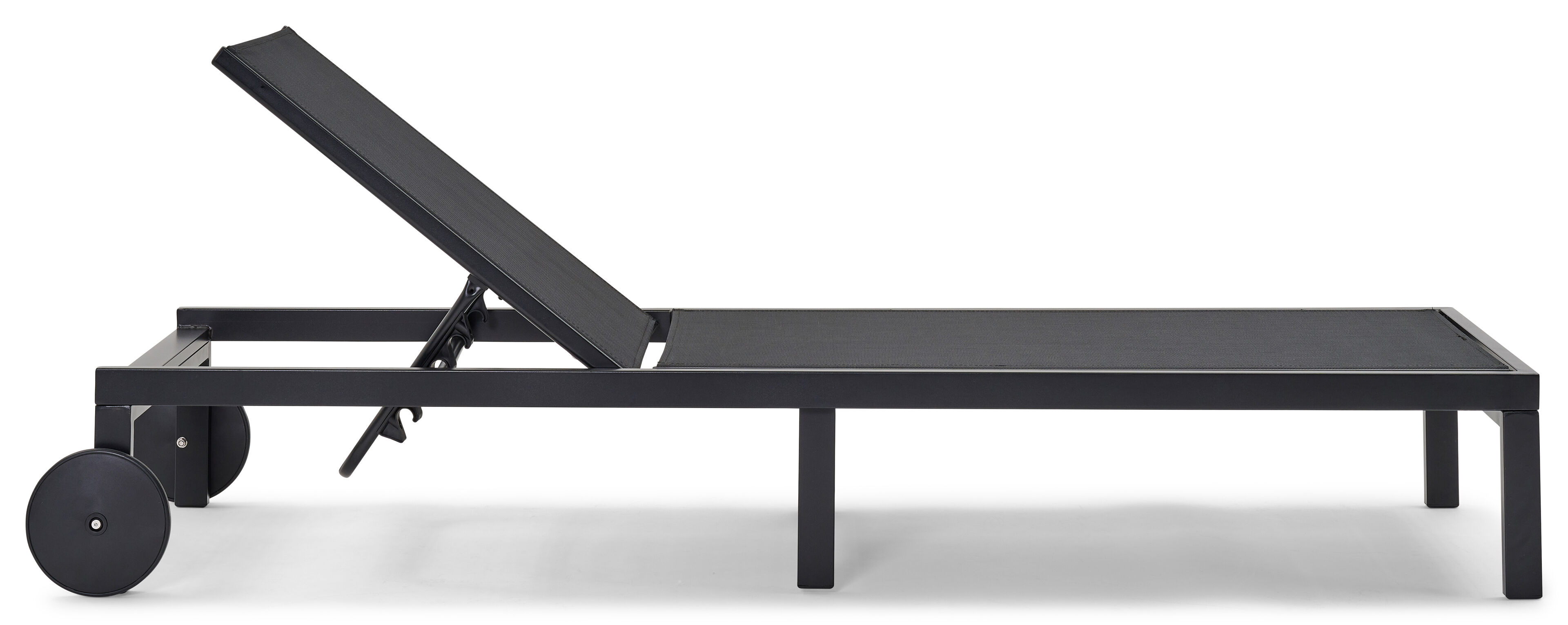 Chaise longue réglable Alba en aluminium noir avec textilène noir