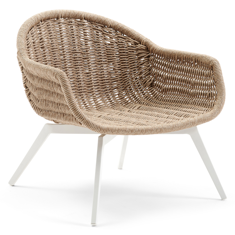 Pagino loungezetel 1-zit in wit aluminium en wicker